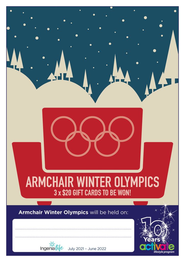 IG_FEB22_ArmchairWinterOlympics_A3 Ingenia Gardens ACTIVATE - February Activity