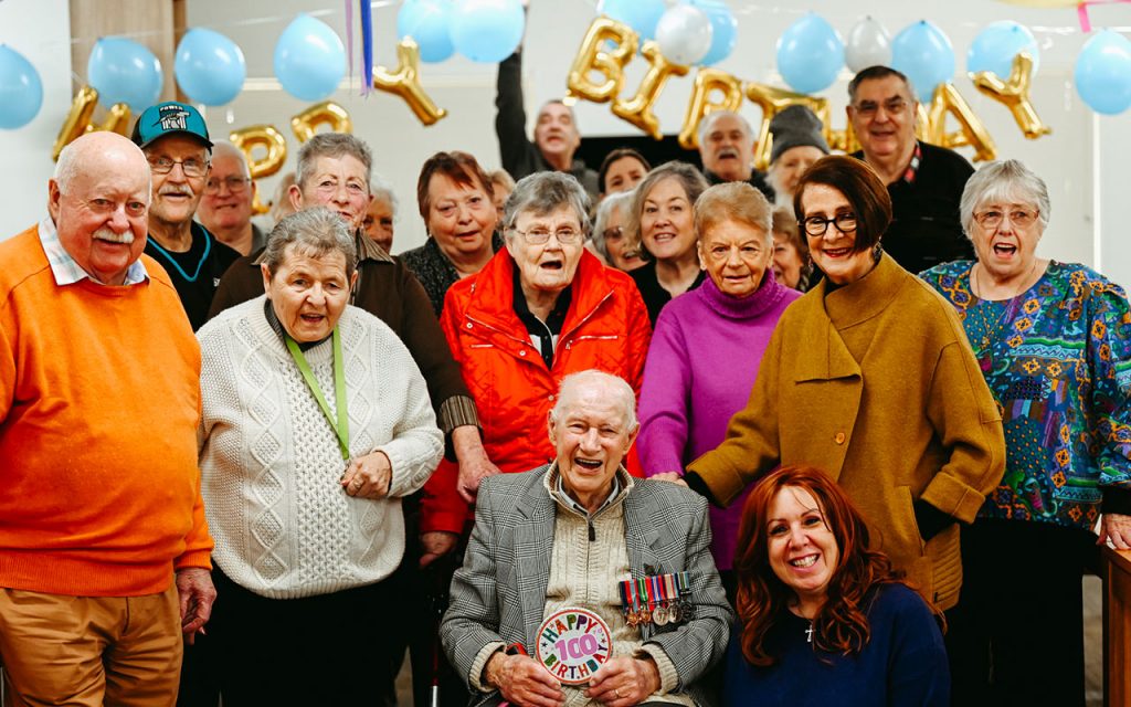 Residents at Ingenia Gardens Geelong celebrating Donald's centurion birthday.