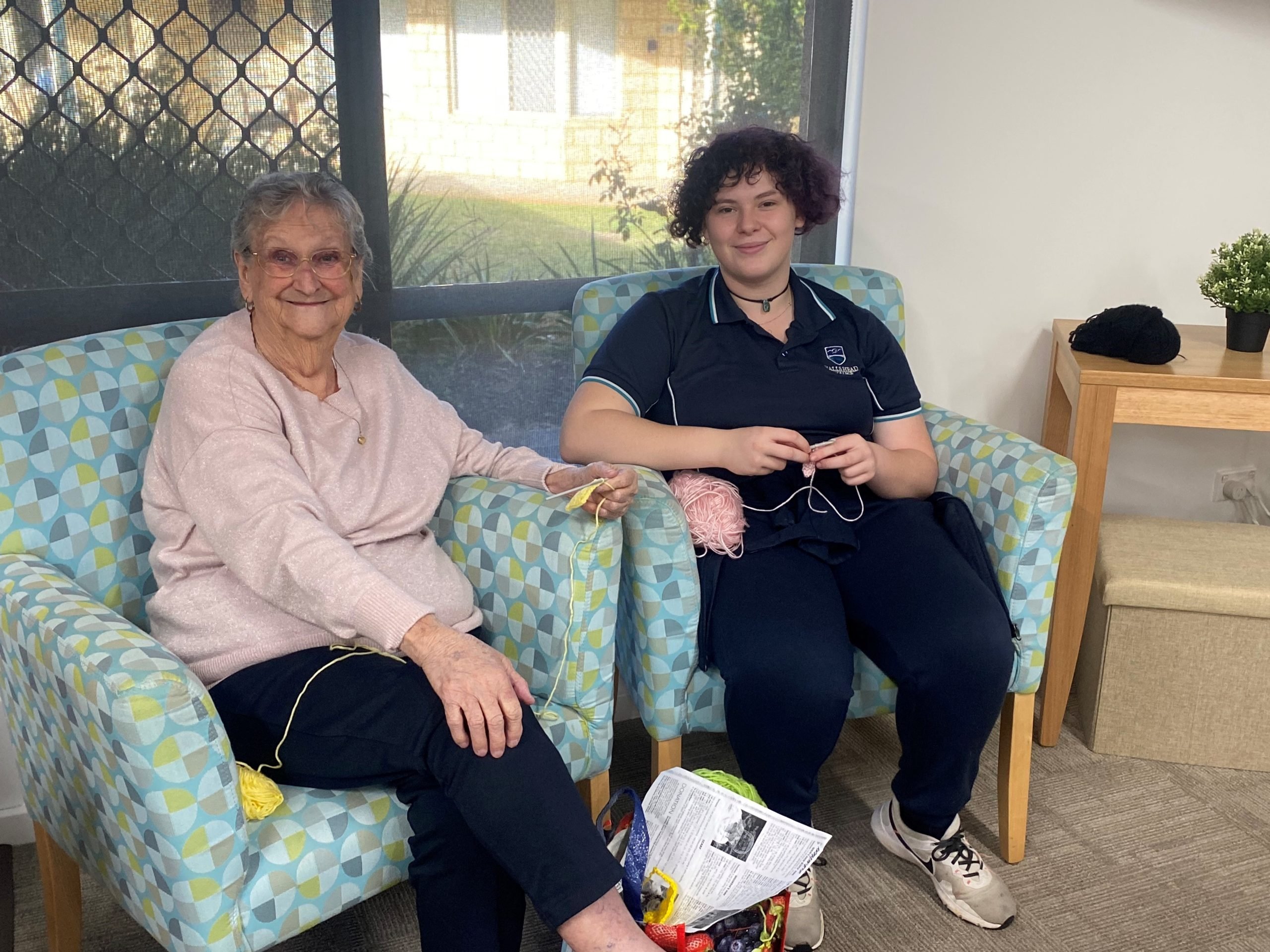 Ingenia Gardens and students from Halls Head learn to crochet together